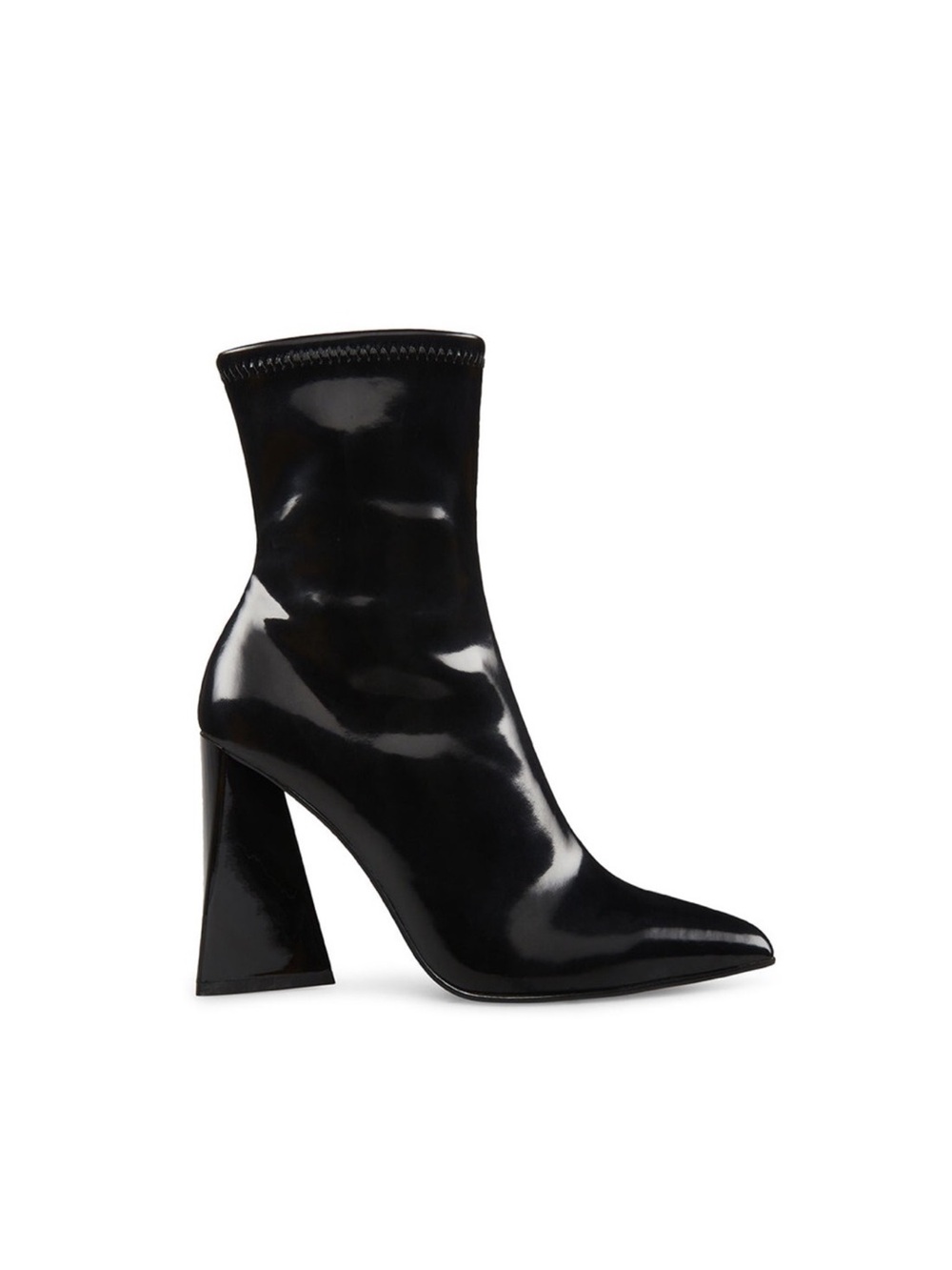 Steve Madden Black Patent Pointed-Toe Flare Block-Heel Ankle Boot